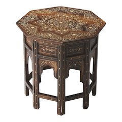 Vintage Side Table in Brown – Antique Side Table with Bone Inlay Design
