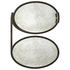 Oval Mirror Top Metal Side Table, Modern Accent End Table for Living Room