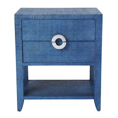 Raffia Nightstand with 2 Drawers, Coastal Bedside End Table for Bedroom, Blue
