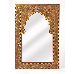 Chevrier Wood & Bone Inlay Wall Mirrored, Medium Brown