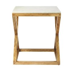Square End Table with Marble Top, Modern Accent Side Table for Living Room