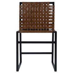 Industrial Leather Side Chair with Sled Base, Accent Chair for Dining Room