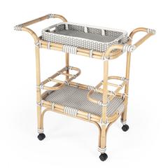 Selena Grey & Rattan Bar Cart, Gray and White, Natural