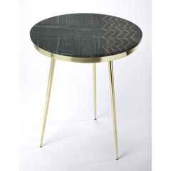 Hollings Green Marble & Brass Side Table, Green