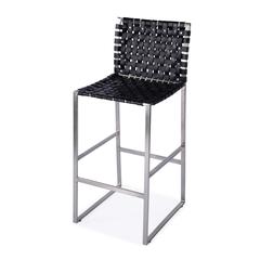 Urban Woven Leather Rectangular  28" Barstool, Black