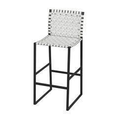 Urban Woven Leather Rectangular  28" Barstool, White