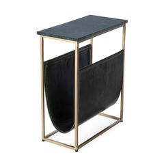 Edie Marble & Leather Magazine Side Table, Green