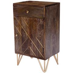 Alda Wood & Brass Metal Inlay Cabinet, Medium Brown