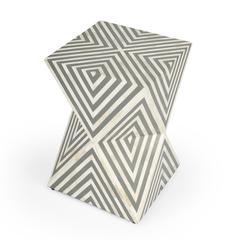 Anais and Grey Bone Inlay Side Table, Gray and White