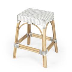 Robias Rectangular Rattan 24.5" Counter Stool, Gray and White Dot