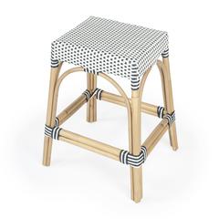 Robias Rectangular Rattan 24.5" Counter Stool, White and Navy Stripe