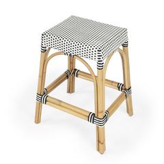 Robias Rectangular Rattan 24.5" Counter Stool, White and Black Dot