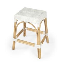 Robias Rectangular Rattan 24.5" Counter Stool, Glossy White