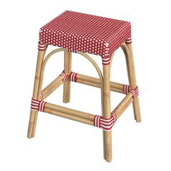 Robias Rectangular Rattan 24.5" Counter Stool, Red and White Dot