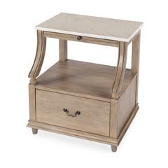 Mabel Marble 1 drawer Nightstand, Tan/Beige