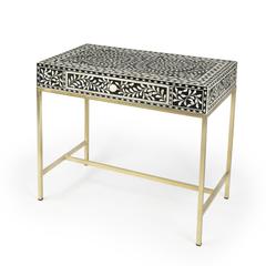 Perilla  Bone Inlay Writing Desk, Black and White, Gold