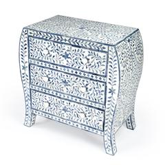 Trubadur and Bone Inlay 3 Drawer Chest, White and Blue