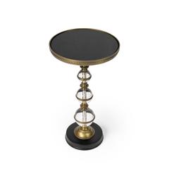 Forella Granite & Acrylic Pedestal Side Table, Black, Bronze, Clear