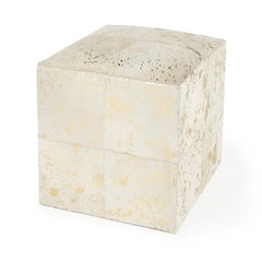 Company Victorian Hair on Hide with Spots Cube Ottoman, White