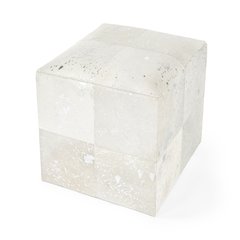 Victorian Hair on Hide with Silver Spots Cube Ottoman, White