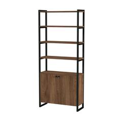 Drake 73" Two Door Walnut Bookcase Etagere, Medium Brown