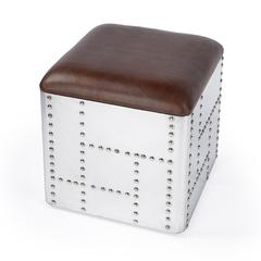 Midway Aviator Leather Ottoman, Medium Brown
