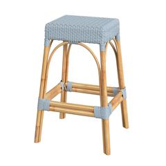 Robias Rectangular Rattan 30" Bar Stool, Baby Blue