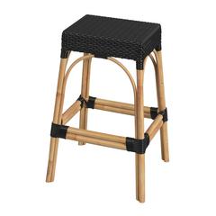 Robias Rectangular Rattan 30" Bar Stool, Black