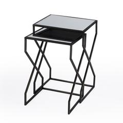 Demi Modern Mirrored Nesting Tables, Black