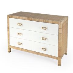 Corfu 6 Drawer Natural Rattan Double Dresser, Natural and White