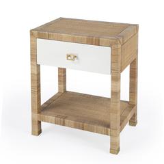 Corfu 1 Drawer Natural Rattan Nightstand, Natural and White