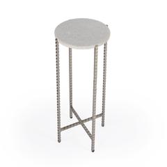 Nigella Marble and Silver Cross Legs Side Table, Multi-Color