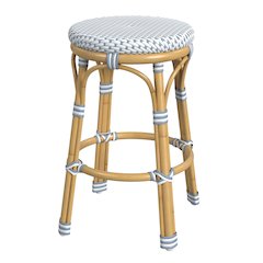 Tobias 24 in. Seat Height Outdoor Rattan and Metal Backless Counter Stool, Blue
