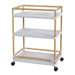 Tobias 24 in. W Outdoor Rattan and Metal 3 Tier Bar Cart, Baby Blue