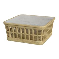 Monhegan Outdoor Teak and Marble Coffee Table, Light Brown