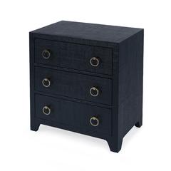 Bar Harbor Raffia 3 Drawer Nightstand, Navy Blue