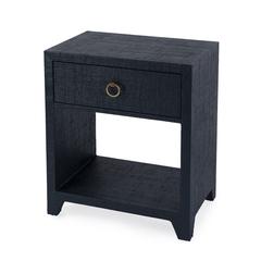 Bar Harbor Raffia 1 Drawer Nightstand, Navy Blue