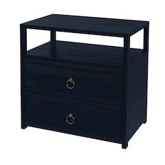 Navy Blue Nightstand – Wide Wood Night Stand with Two Drawers in Blue