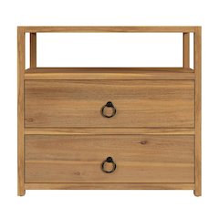 Brown Night Table – Wide Wood Night Stand for Bedroom with Two Drawers