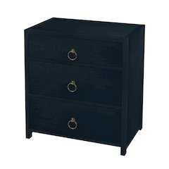 Navy Blue Nightstand – Wide Wood Night Stand with Three Storage Drawers