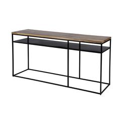 Sutton 63" Iron and Wood Console Table with Storage, Light Brown