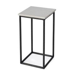 Mabel Marble and Hammered Iron Side Table, White and Black