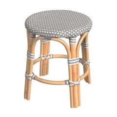 Tobias Rattan Round 18" Stool, Gray and White