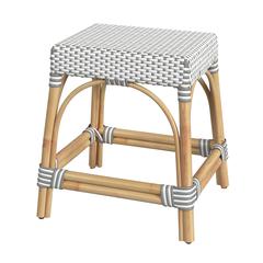 Robias Rattan Rectangular 18" Dining Stool, Gray and White Dot