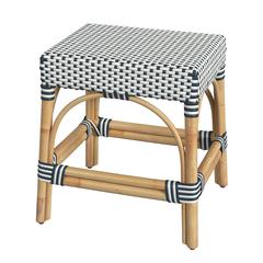 Robias Rattan Rectangular 18" Dining Stool, White and Navy Stripe