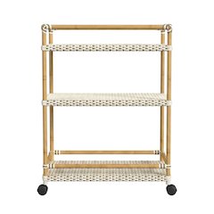 3-Tier Wicker Bar Cart with Storage, Traditional Serving Cart for Patio