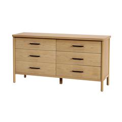 Lennon 6 Drawer Rounded Leg Dresser, Light Brown