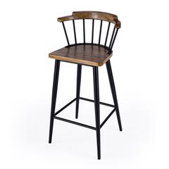 Merrick Wood and Iron  Spindle Bar Stool, Brown
