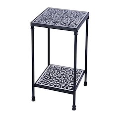 Lana Resin and Bone Inlay Side Table, Black and White