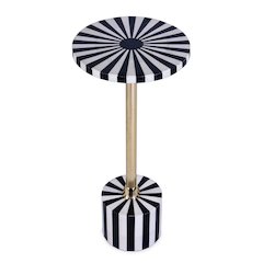 Zane Brass and Bone Inlay Side Round Side Table, Black and White
